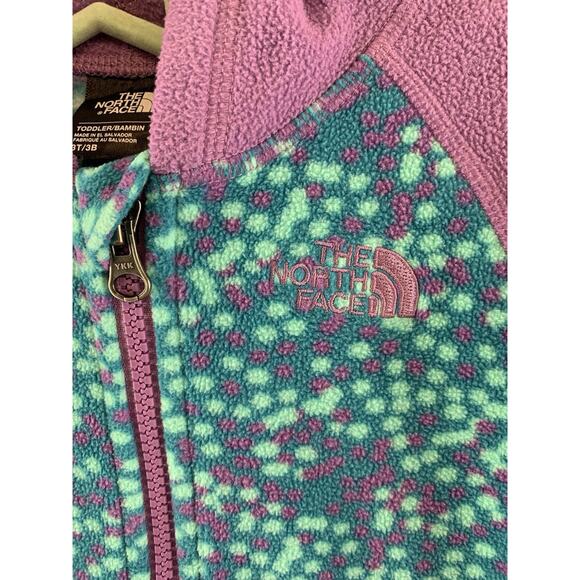 The North Face Toddler Girl Fleece Jacket Hooded Full Zip Polkadot Purple Size 3 - Picture 3 of 11